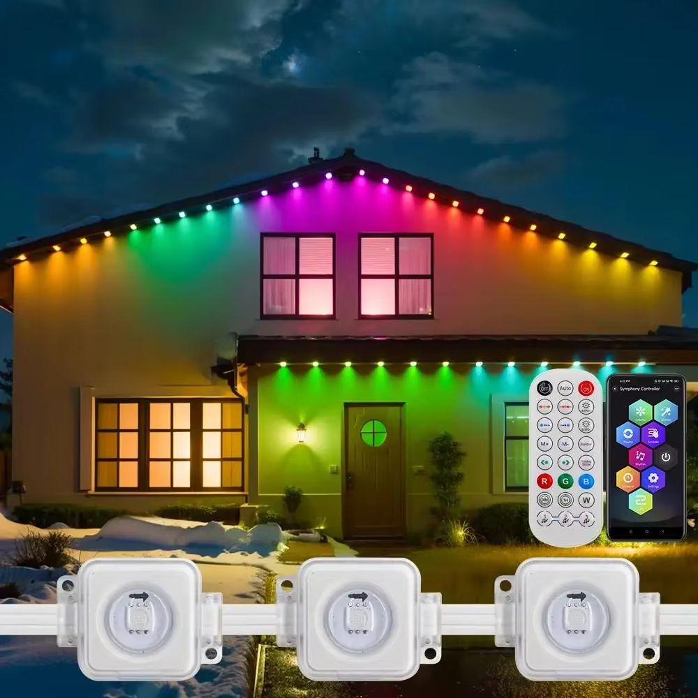 100 FT Waterproof RGB Outdoor Eaves String Lights Bluetooth App Control 6