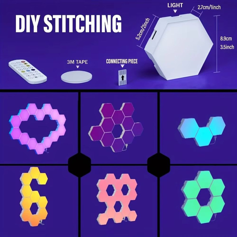 RGB Smart Hexagonal Wall Light Panels Music Sync App Control DIY Layout For Ambient Lighting 1