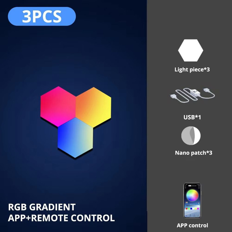 RGB Smart Hexagonal Wall Light Panels Music Sync App Control DIY Layout For Ambient Lighting 6