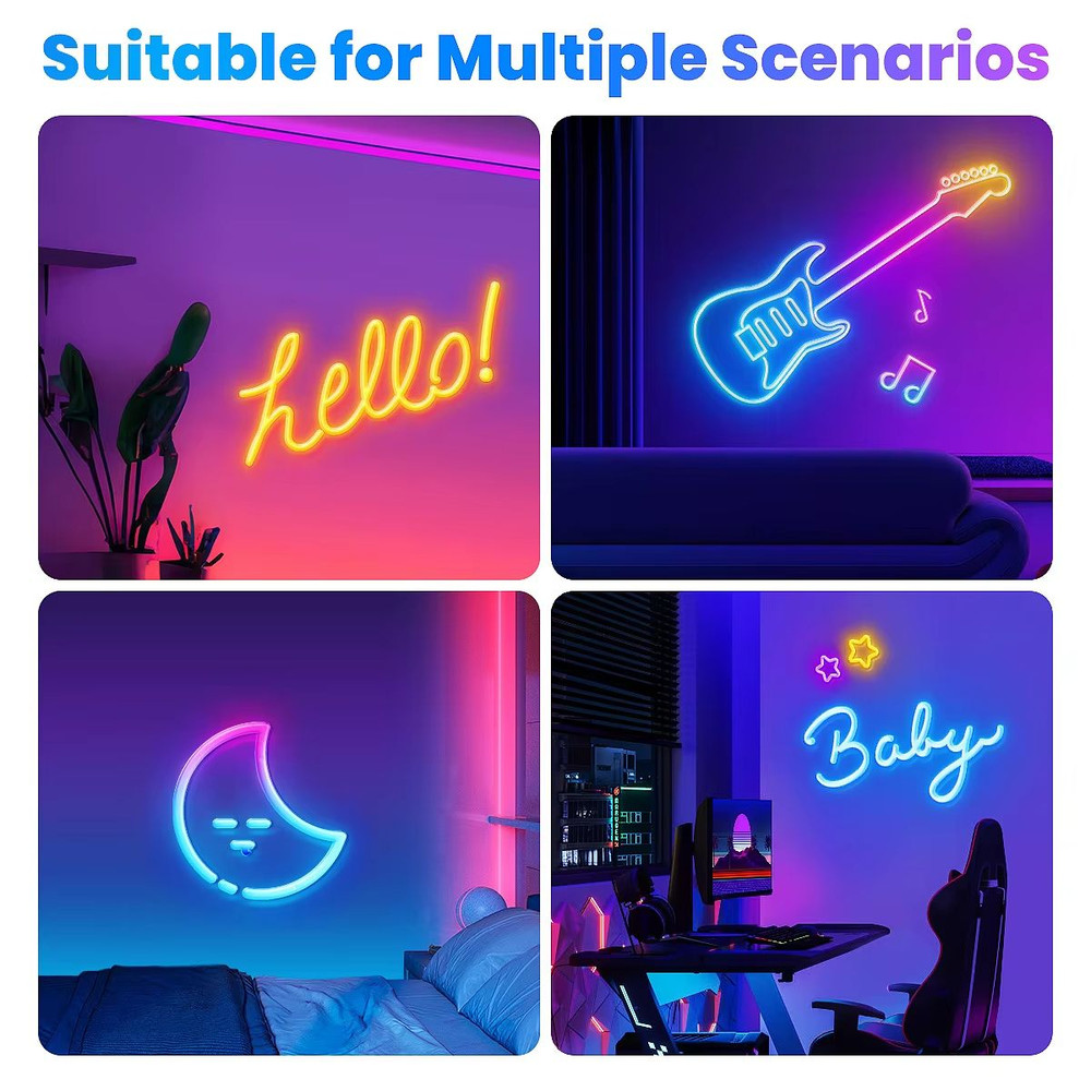 Flexible RGB Neon LED Rope Lights Smart Strip Lighting With App Remote Control For Bedrooms Deco 3