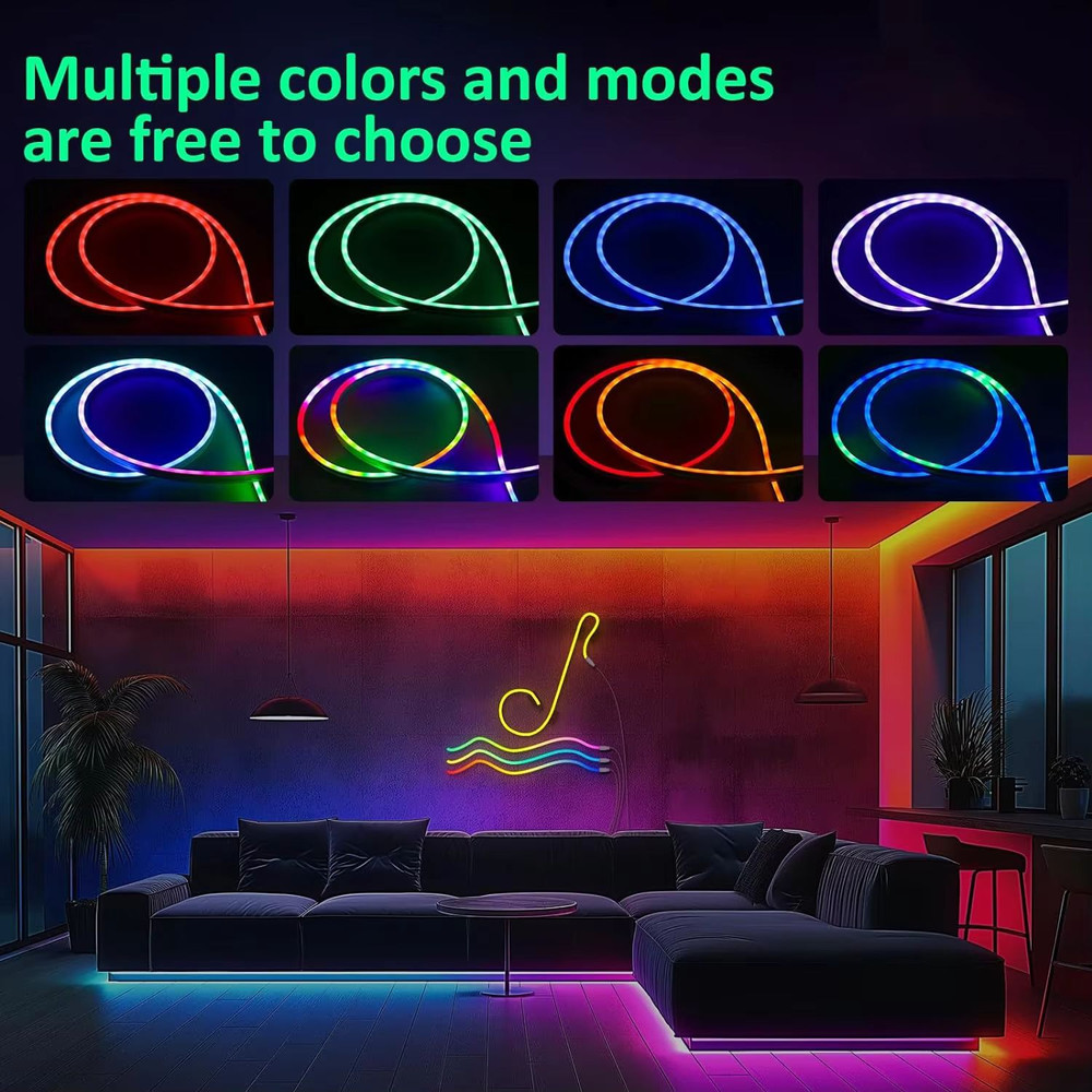 Flexible RGB Neon LED Rope Lights Smart Strip Lighting With App Remote Control For Bedrooms Deco 4