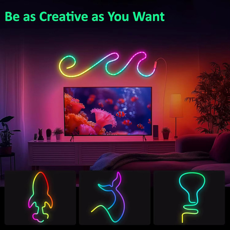 Flexible RGB Neon LED Rope Lights Smart Strip Lighting With App Remote Control For Bedrooms Deco 5