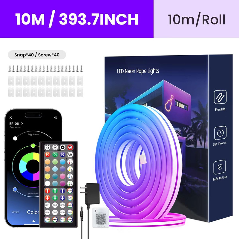 Flexible RGB Neon LED Rope Lights Smart Strip Lighting With App Remote Control For Bedrooms Deco 6