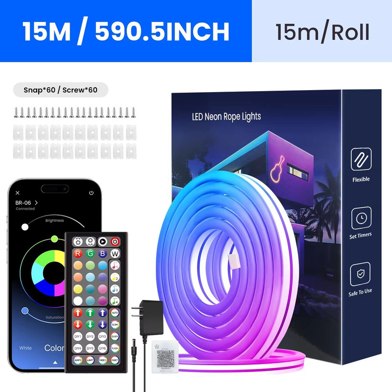 Flexible RGB Neon LED Rope Lights Smart Strip Lighting With App Remote Control For Bedrooms Deco 7