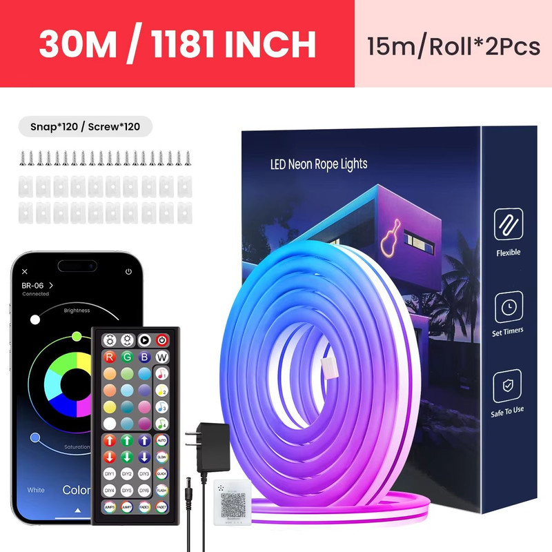 Flexible RGB Neon LED Rope Lights Smart Strip Lighting With App Remote Control For Bedrooms Deco 9