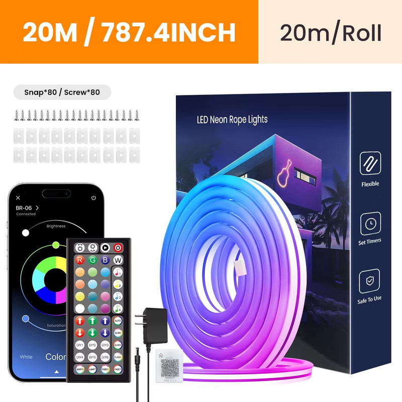 Flexible RGB Neon LED Rope Lights Smart Strip Lighting With App Remote Control For Bedrooms Deco 8