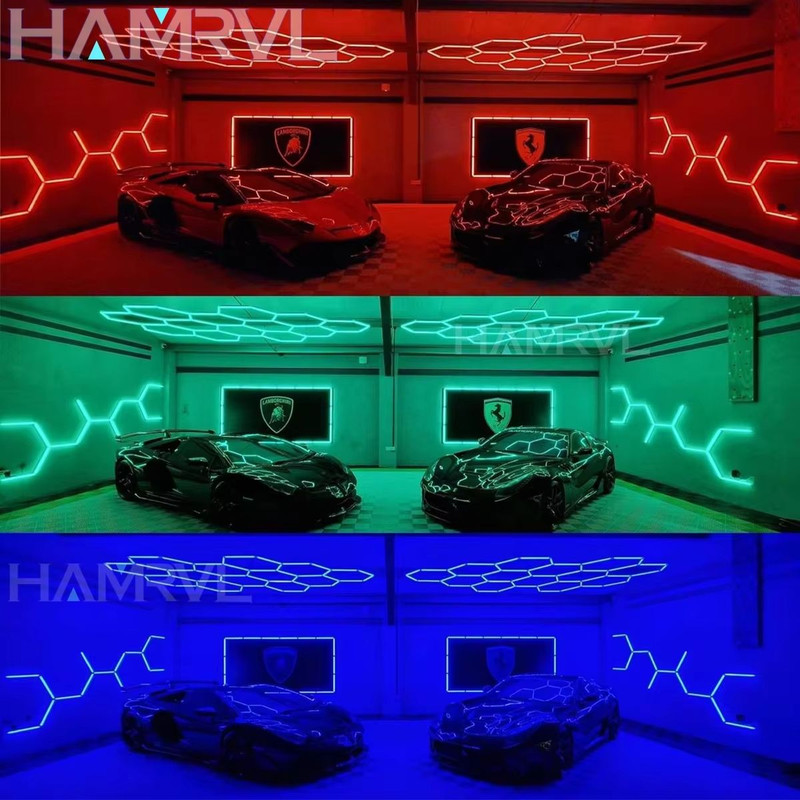 RGB Hexagon LED Garage Ceiling Light Music Sync Panel Lighting For Gym Game Room Events 1