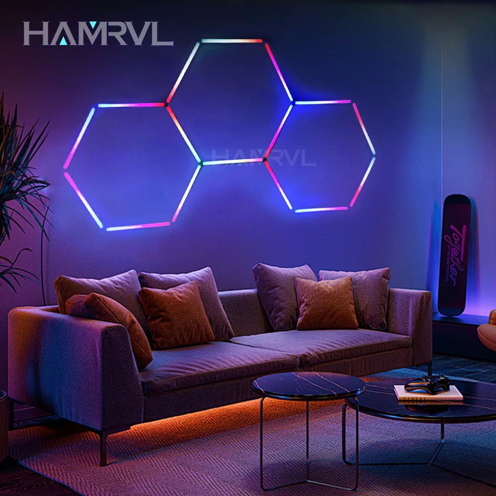 RGB Hexagon LED Garage Ceiling Light Music Sync Panel Lighting For Gym Game Room Events 2
