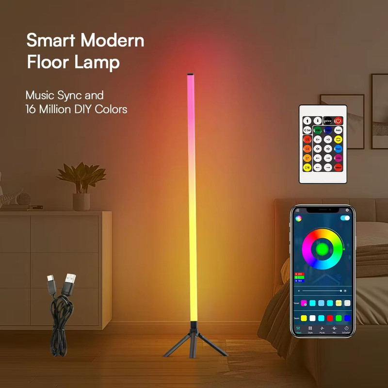 DAYBETTER Smart Corner Floor Lamp With RGB Color Changing Light App Remote Control Timer Function 3