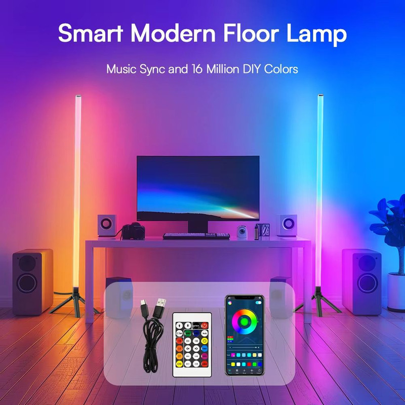 DAYBETTER Smart Corner Floor Lamp With RGB Color Changing Light App Remote Control Timer Function 4