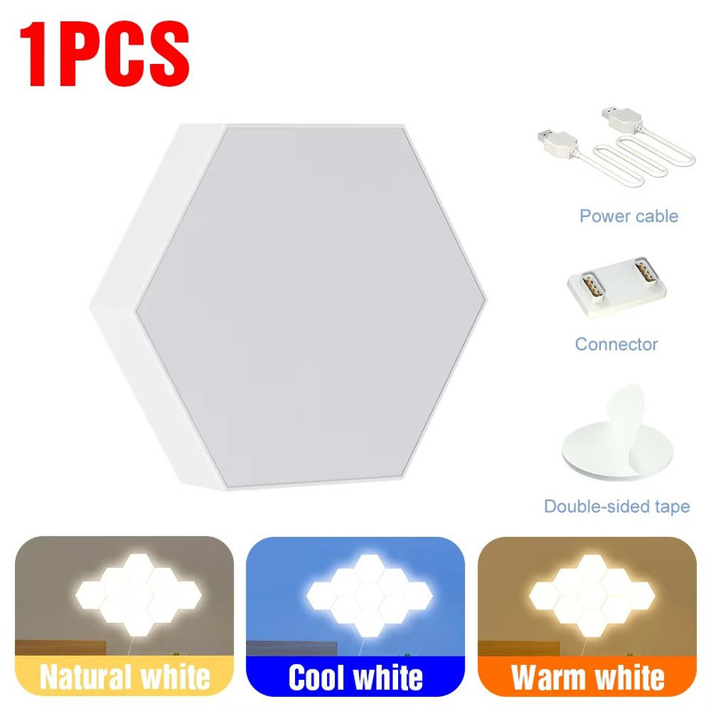 Modular Hexagon LED Wall Lights  USBPowered Touch Dimming Night Light Panels For Bedroom  Creative  6