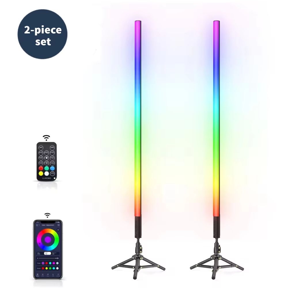 LUXCEO RGB Mood Light Sticks 2Piece Set With Tripods For Home Party And Studio Background Lighting 0