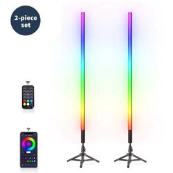 luxceo rgb mood light sticks – 2-piece set with tripods for home, party, and studio background lighting (85cm)