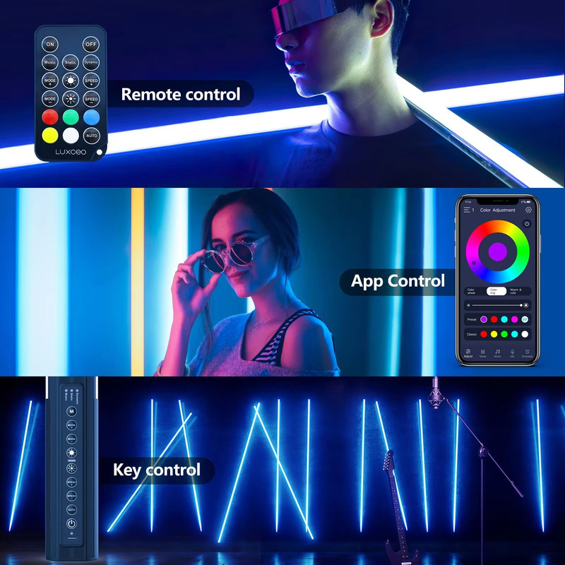 LUXCEO RGB Mood Light Sticks 2Piece Set With Tripods For Home Party And Studio Background Lighting 1