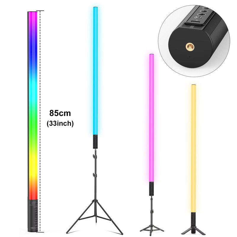 LUXCEO RGB Mood Light Sticks 2Piece Set With Tripods For Home Party And Studio Background Lighting 4