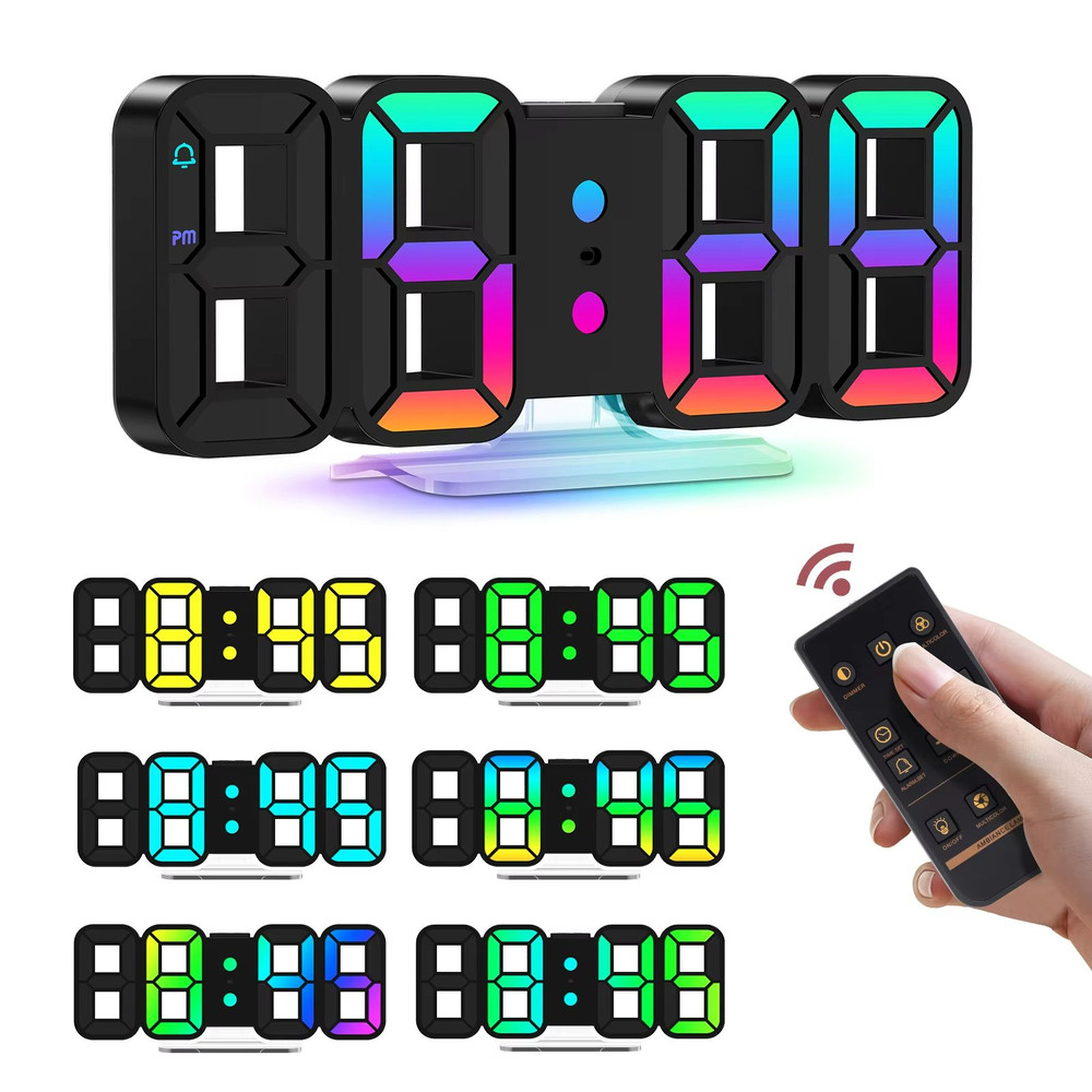 Smart ORIA 3D LED Alarm Clock 97 Inch With RGB Night Light And Remote Control 0