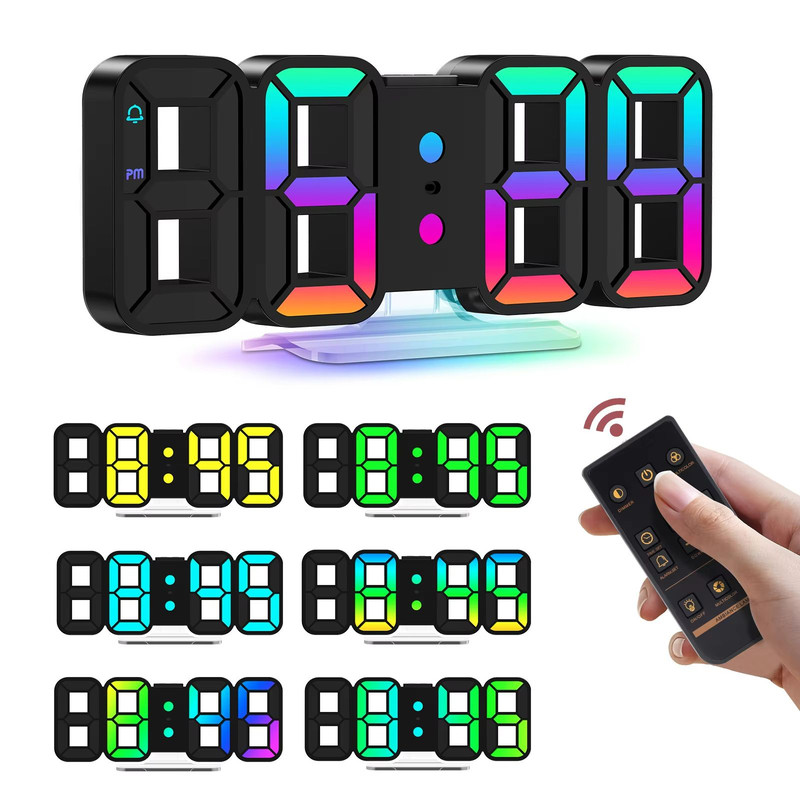 Smart ORIA 3D LED Alarm Clock 97 Inch With RGB Night Light And Remote Control 0