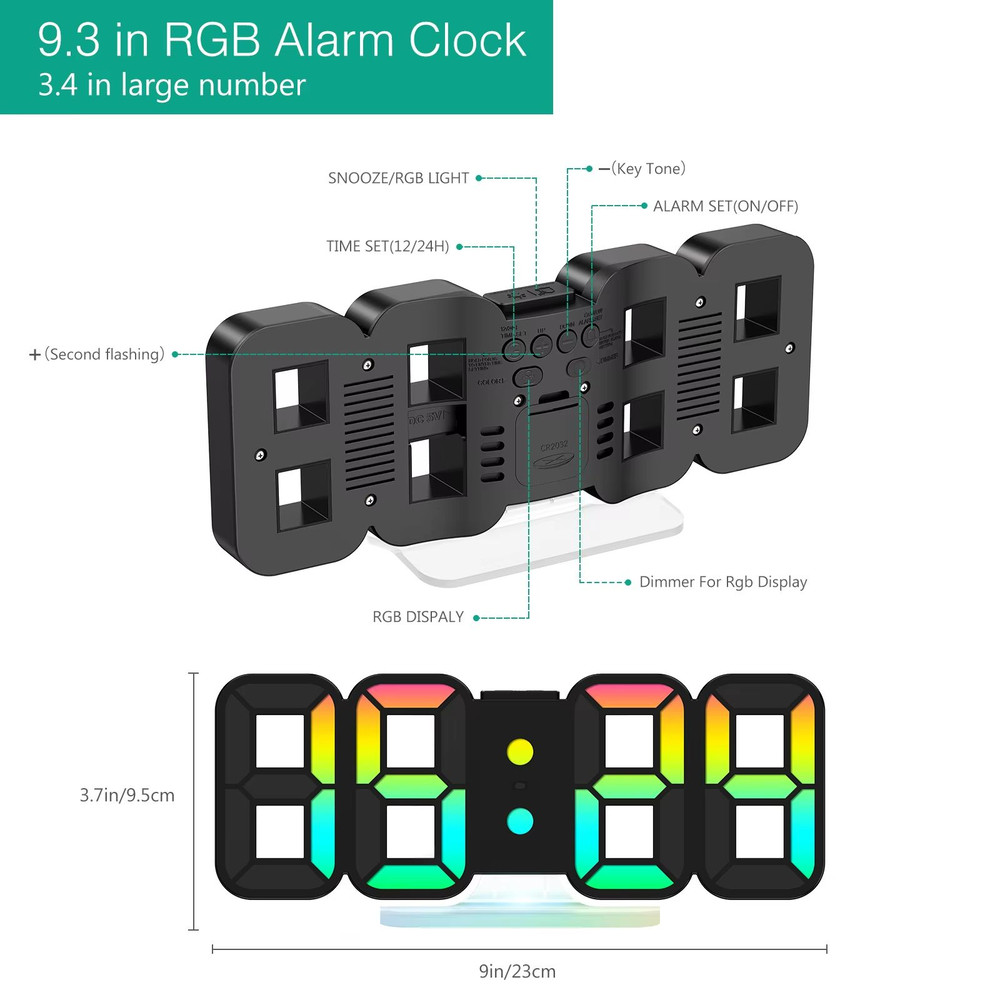 Smart ORIA 3D LED Alarm Clock 97 Inch With RGB Night Light And Remote Control 1