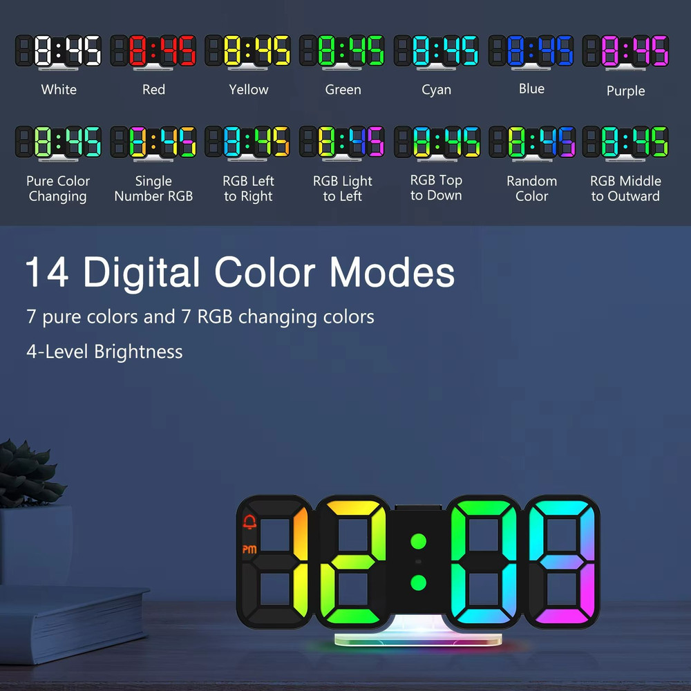 Smart ORIA 3D LED Alarm Clock 97 Inch With RGB Night Light And Remote Control 3