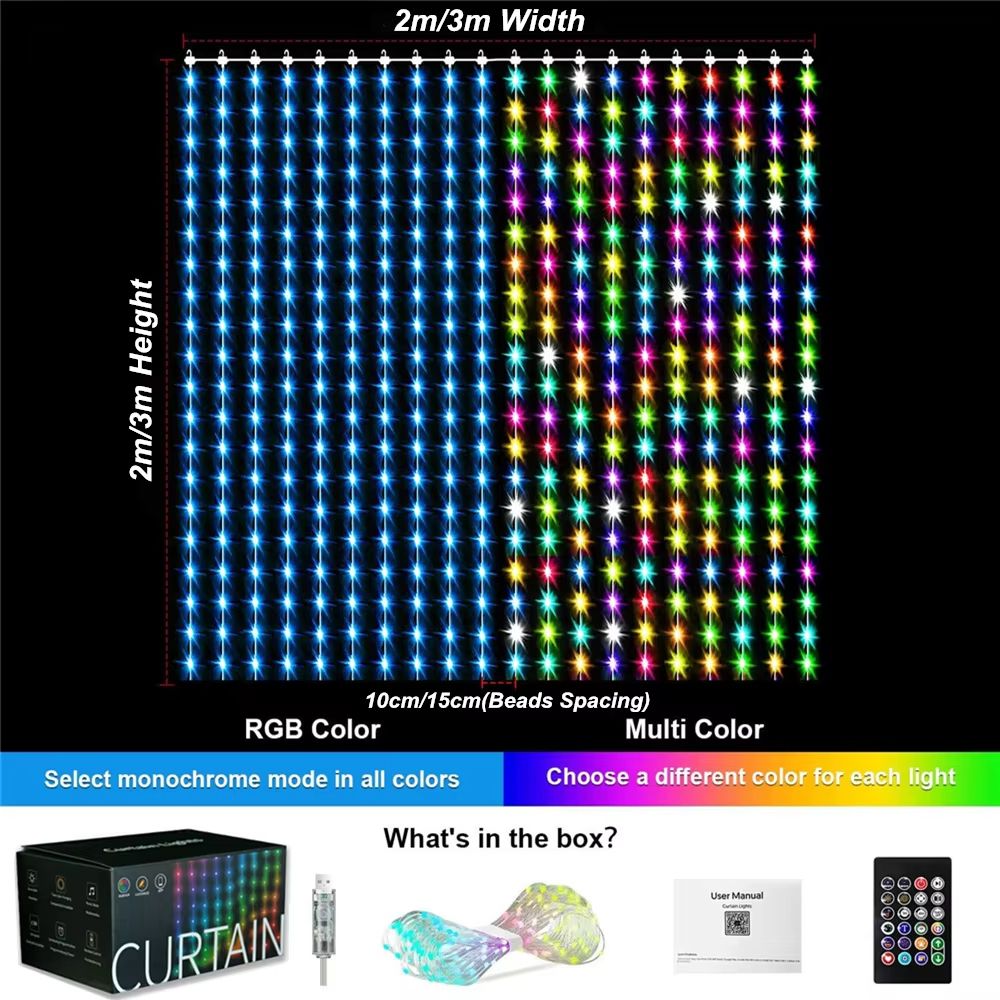 RGB Smart Curtain Lights 400 To 800 LED ColorChanging Drapes With App Music Sync 6