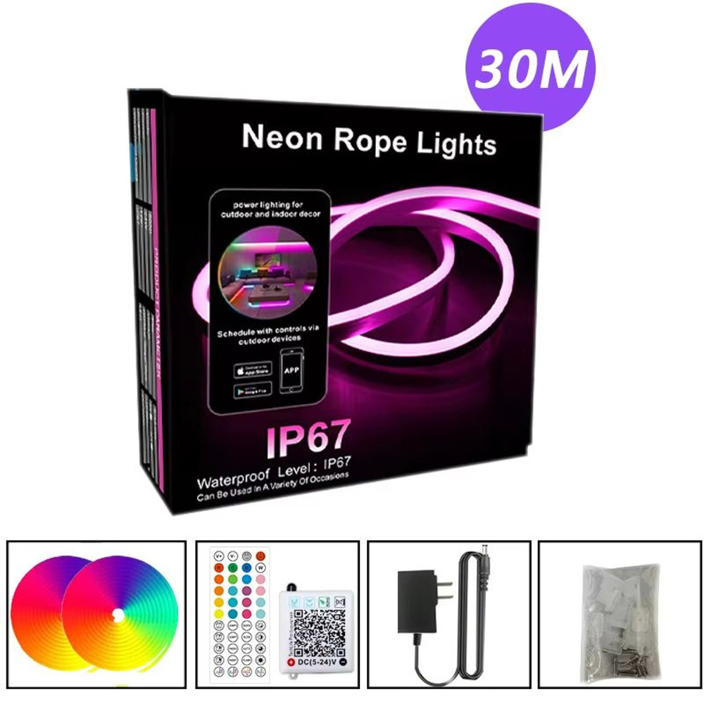 VividGlow 24V RGB Neon LED Strip Light With Bluetooth Music Sync 5m To 30m 10
