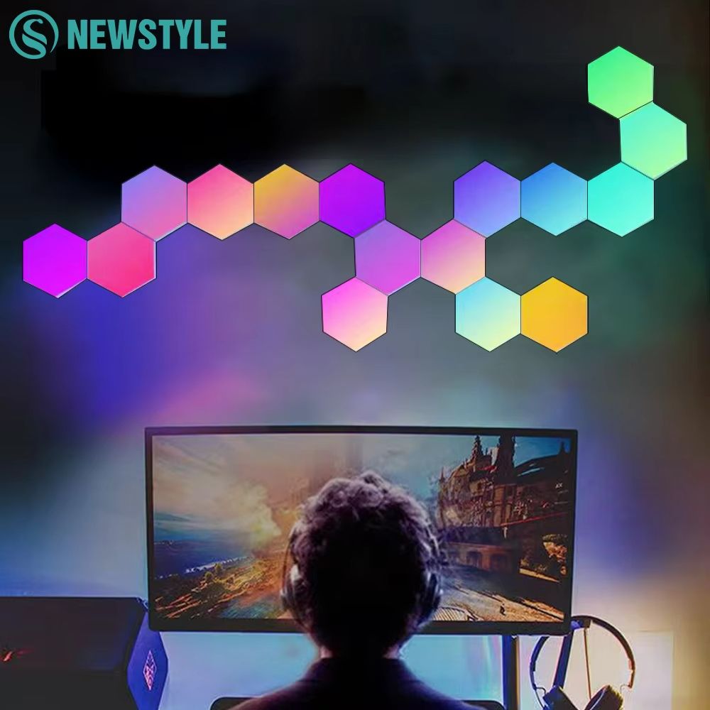 Modular RGB Hexagon Wall Lights  Smart LED Panels For Gaming  Ambient Decor 0