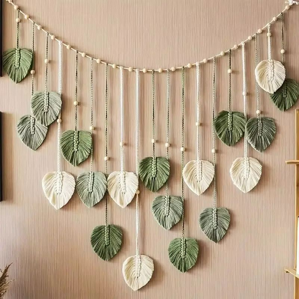 Bohemian Leaf Feather Macrame Wall Decor Chic Boho Wall Art Tapestry 0