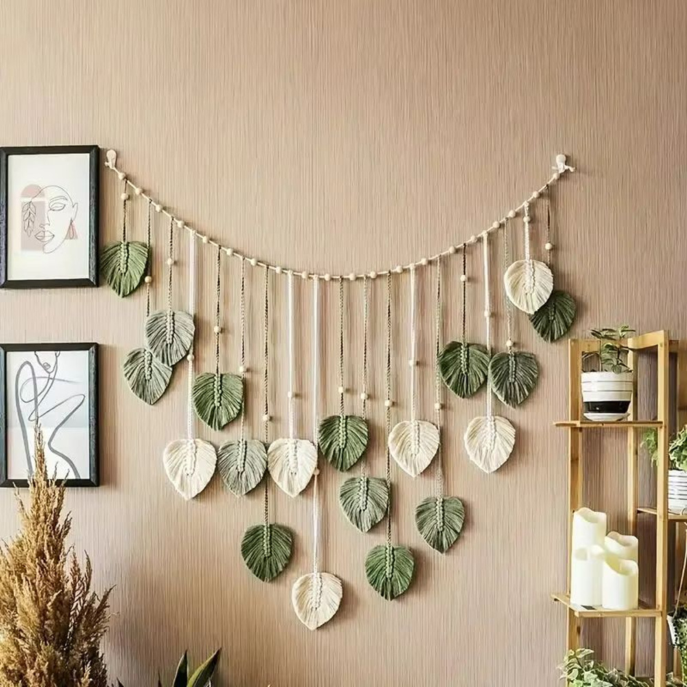 Bohemian Leaf Feather Macrame Wall Decor Chic Boho Wall Art Tapestry 1