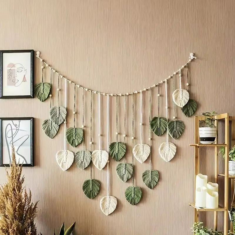 Bohemian Leaf Feather Macrame Wall Decor Chic Boho Wall Art Tapestry 1