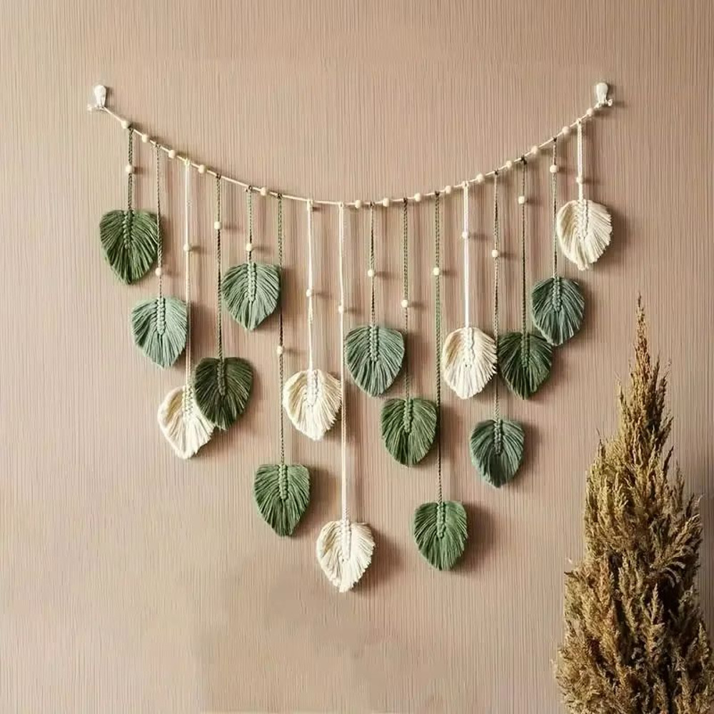 Bohemian Leaf Feather Macrame Wall Decor Chic Boho Wall Art Tapestry 6