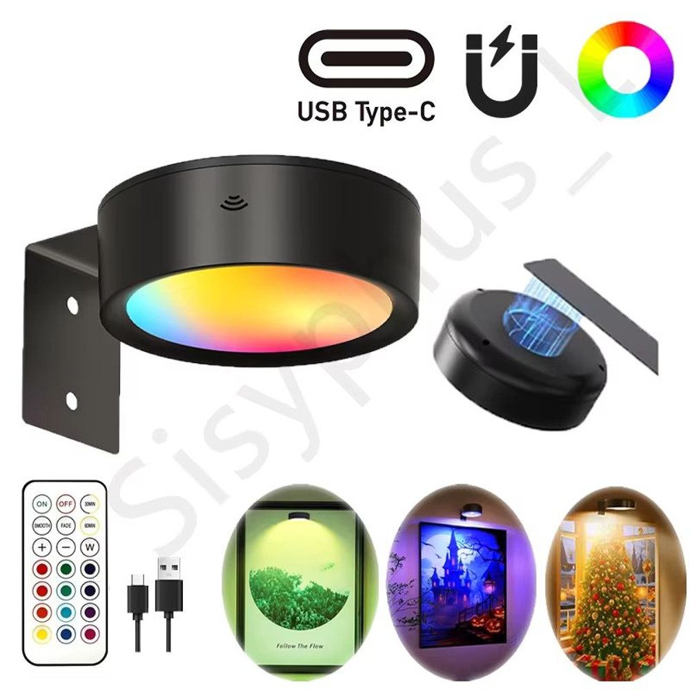 USB Rechargeable Magnetic RGB Wall Art Light Wireless Display Lamp With Remote Decorative Modes 1