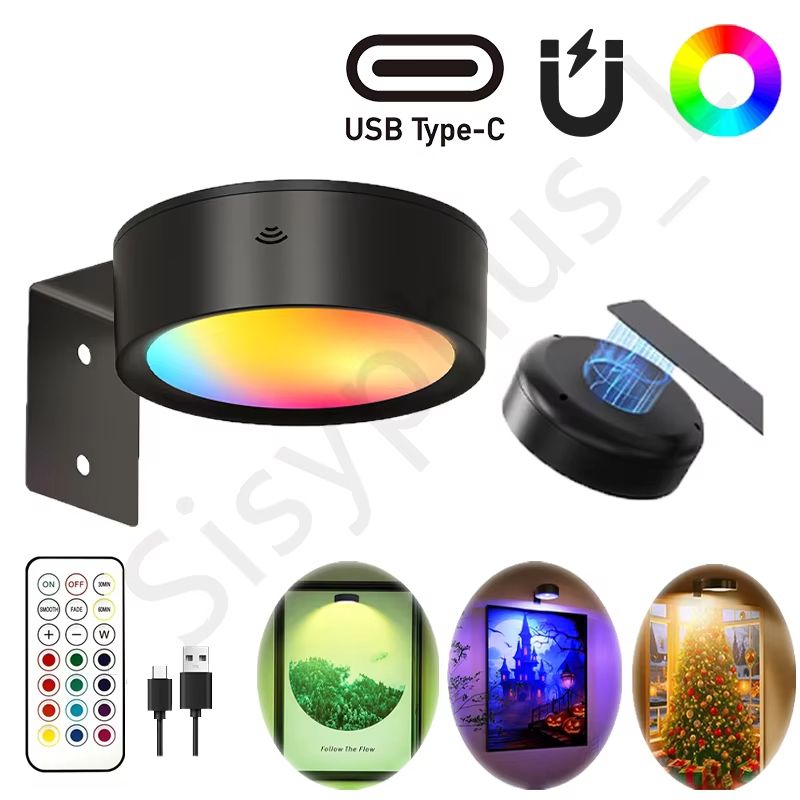 USB Rechargeable Magnetic RGB Wall Art Light Wireless Display Lamp With Remote Decorative Modes 1
