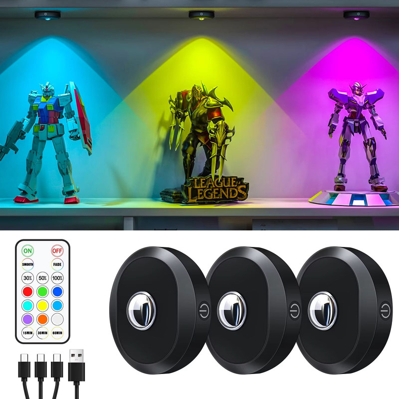 WILLED Rechargeable RGB Puck Light  1200mAh Battery With Remote And Touch Control 0