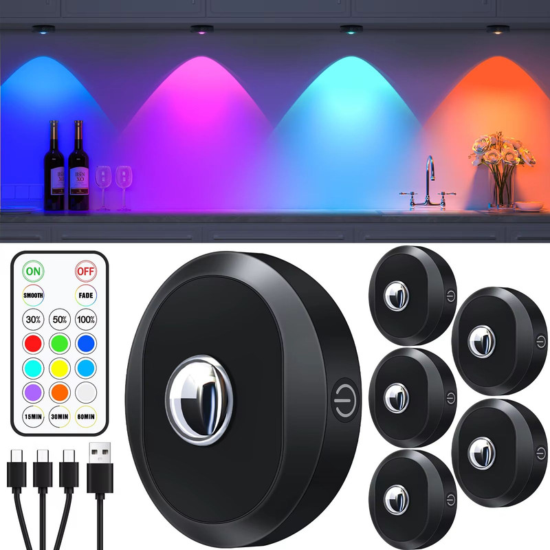 WILLED Rechargeable RGB Puck Light  1200mAh Battery With Remote And Touch Control 8