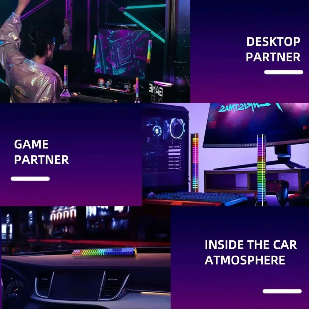 RGB Sound Reactive Light Bar Music Sync LED Atmosphere Lamp For Party Gaming Car Decoration 4