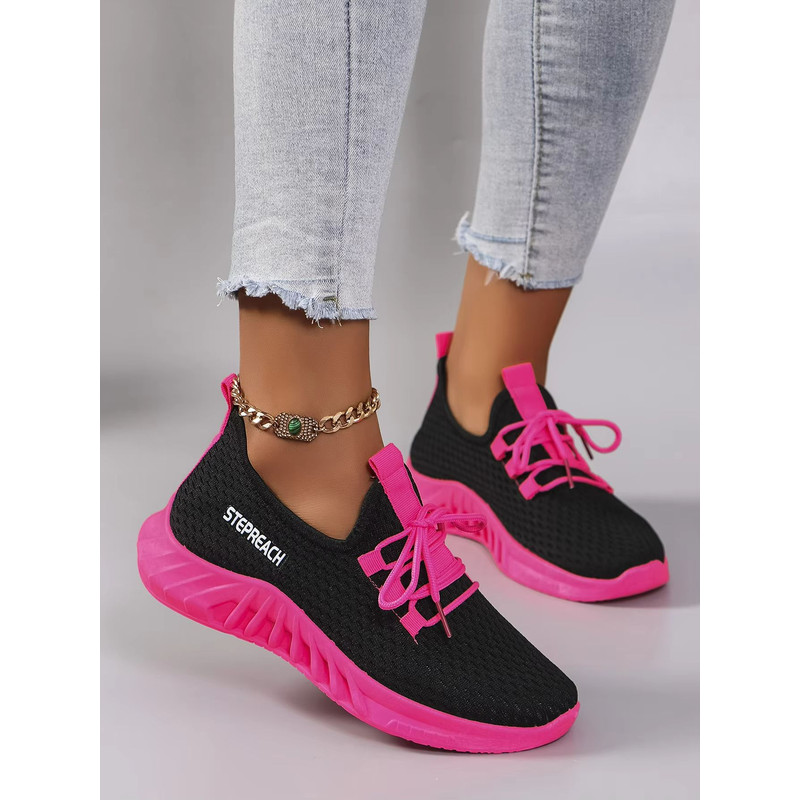 Womens Lightweight Breathable Color Block Sports Sneakers With Strap 0