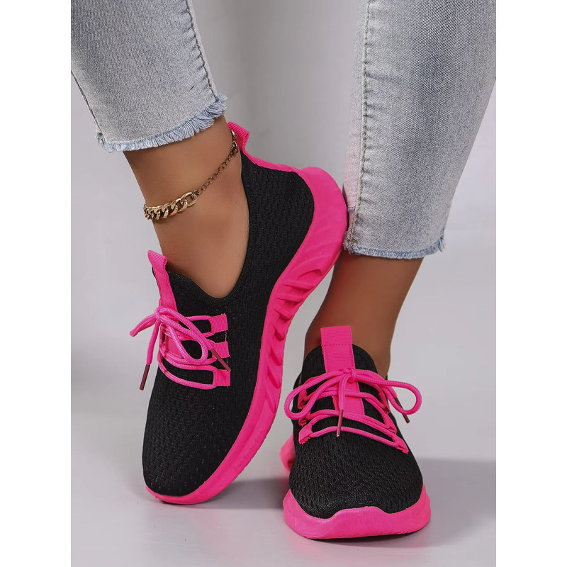 Womens Lightweight Breathable Color Block Sports Sneakers With Strap 1