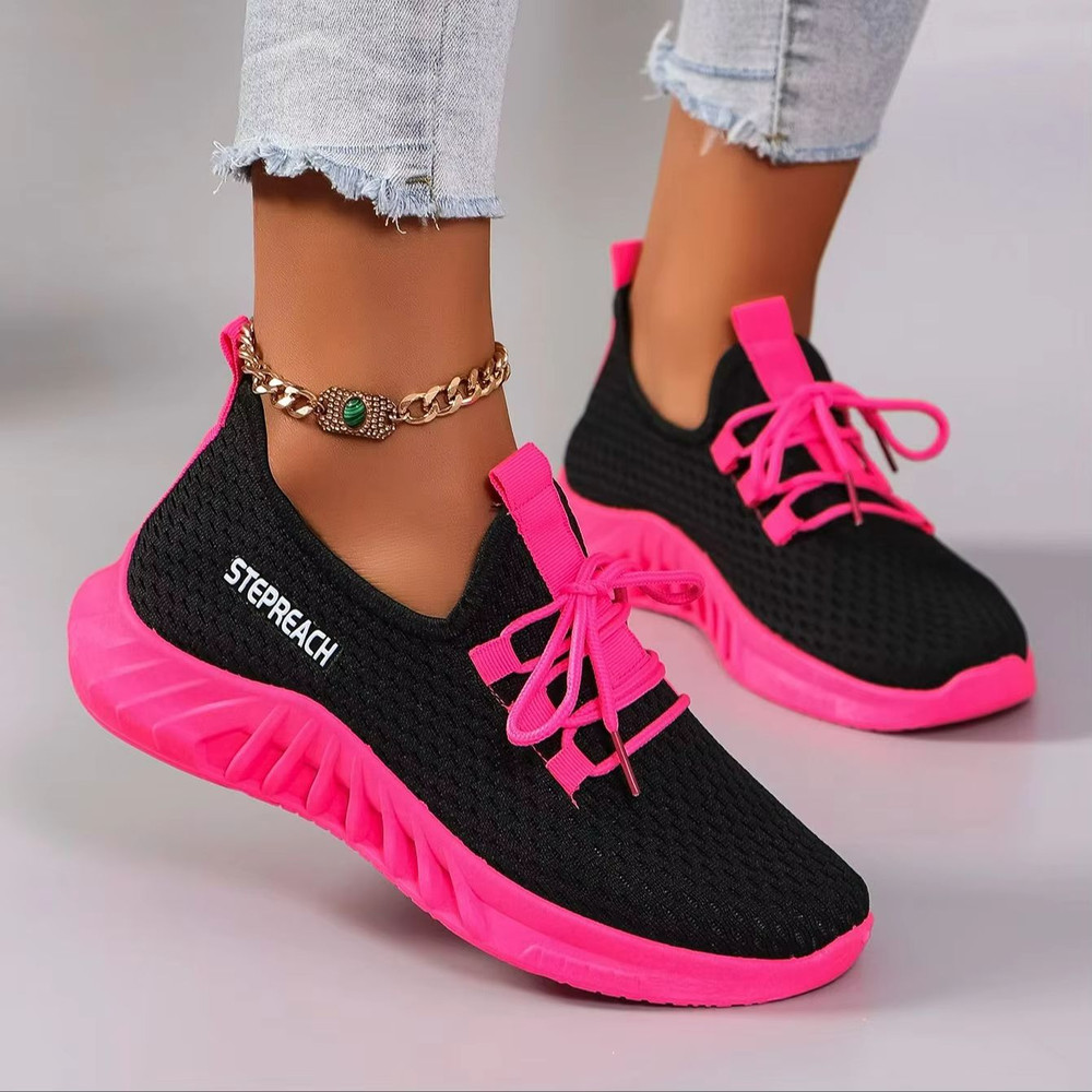 Womens Lightweight Breathable Color Block Sports Sneakers With Strap 6