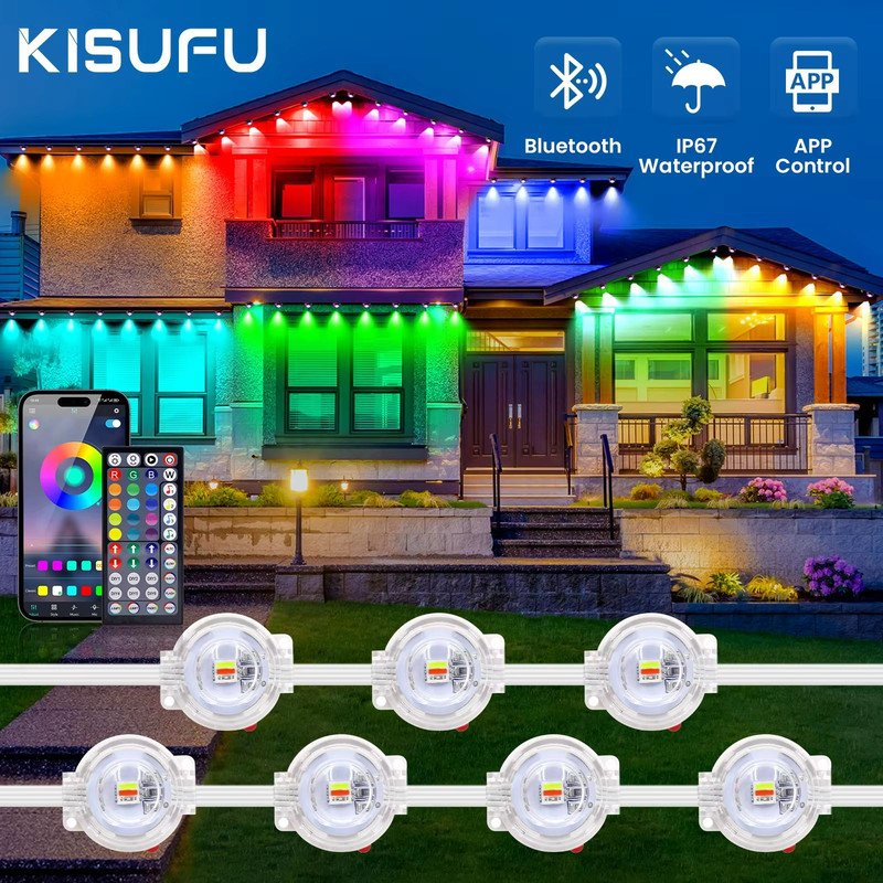 Smart Bluetooth RGBIC Waterproof Eaves String Lights Kit 15m 0