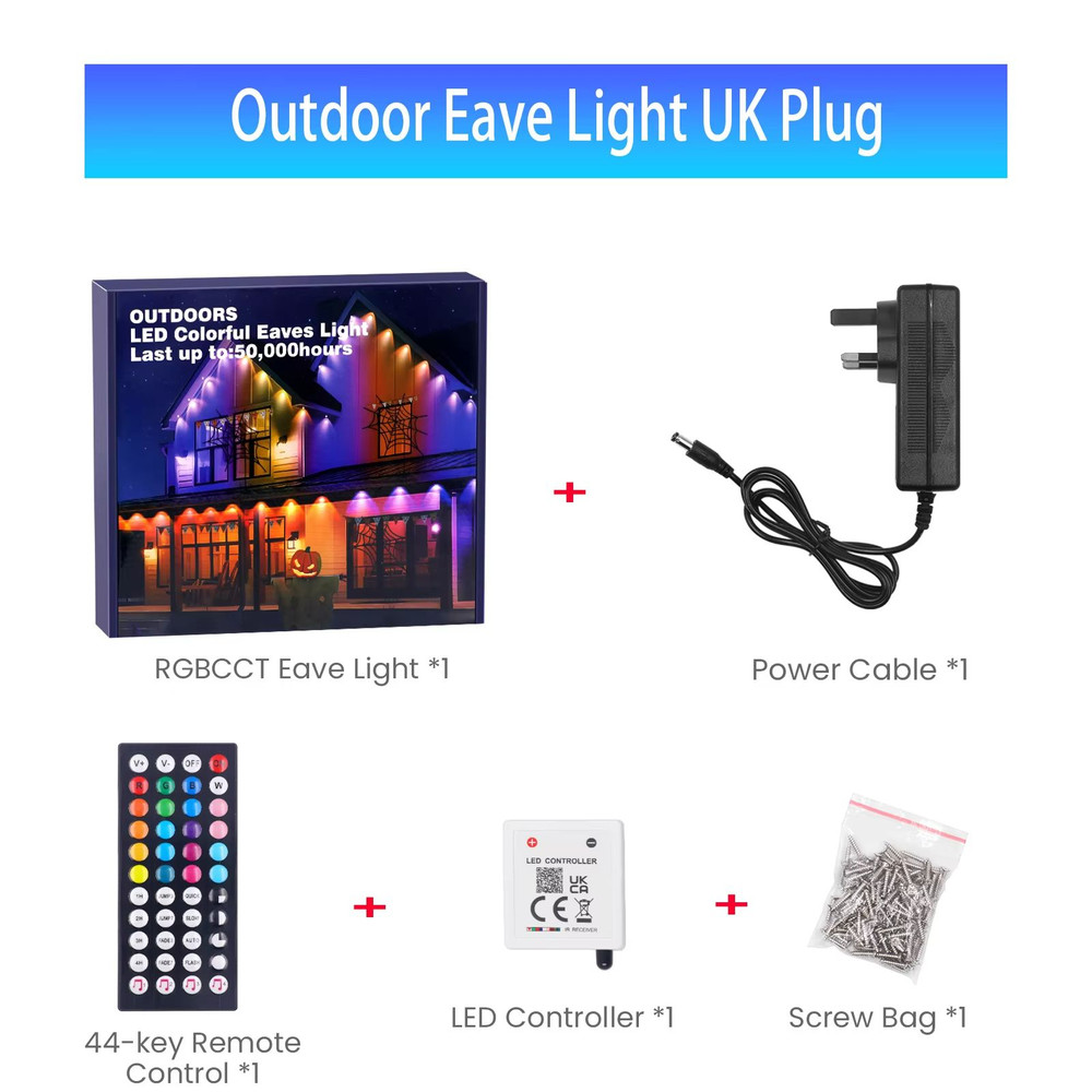 Smart Bluetooth RGBIC Waterproof Eaves String Lights Kit 15m 6