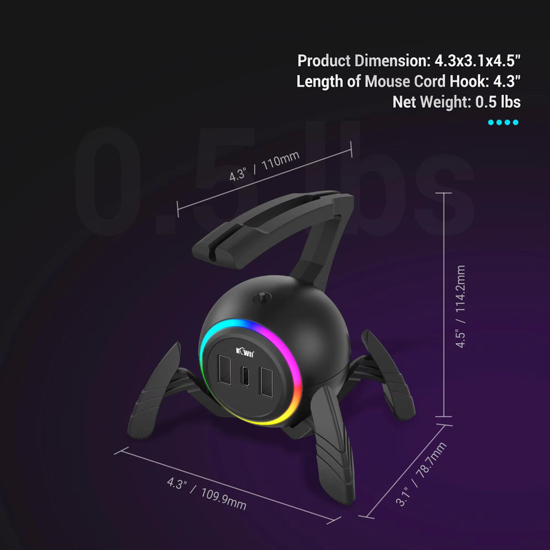 FlexHub RGB Gaming Mouse Bungee Hub With 3Port USB Cable Clip 5