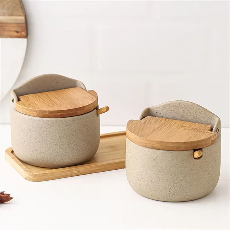 ZenSpice Ceramic Seasoning Jar With Bamboo Lid And Spoon 0