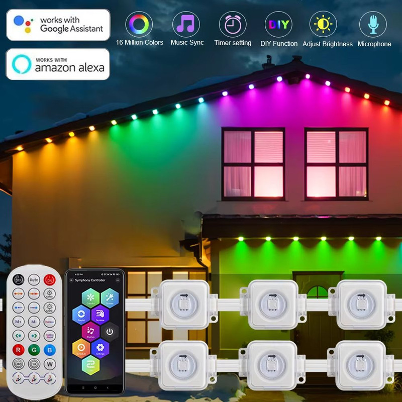 BrightAura Smart Outdoor RGBIC LED Eaves Light String Kit With Alexa Google Voice Control 0
