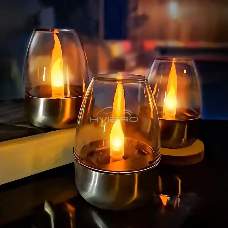 SolarGlow Stainless Steel Candle Light Ambient Solar LED Decor For Outdoor Evenings 2