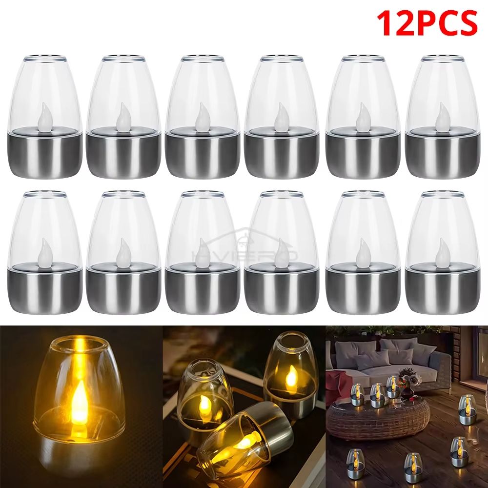 SolarGlow Stainless Steel Candle Light Ambient Solar LED Decor For Outdoor Evenings 11