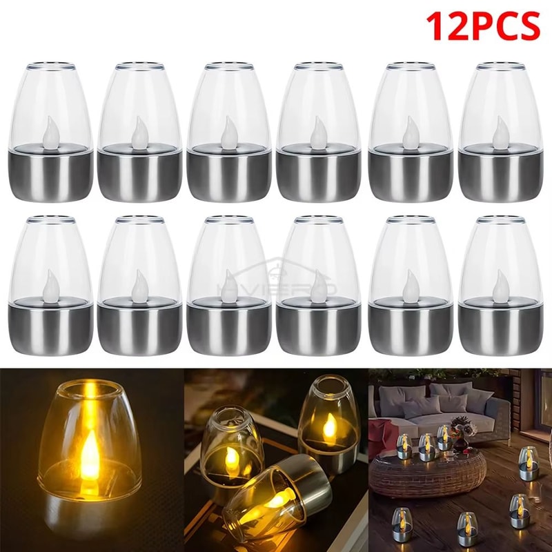 SolarGlow Stainless Steel Candle Light Ambient Solar LED Decor For Outdoor Evenings 11