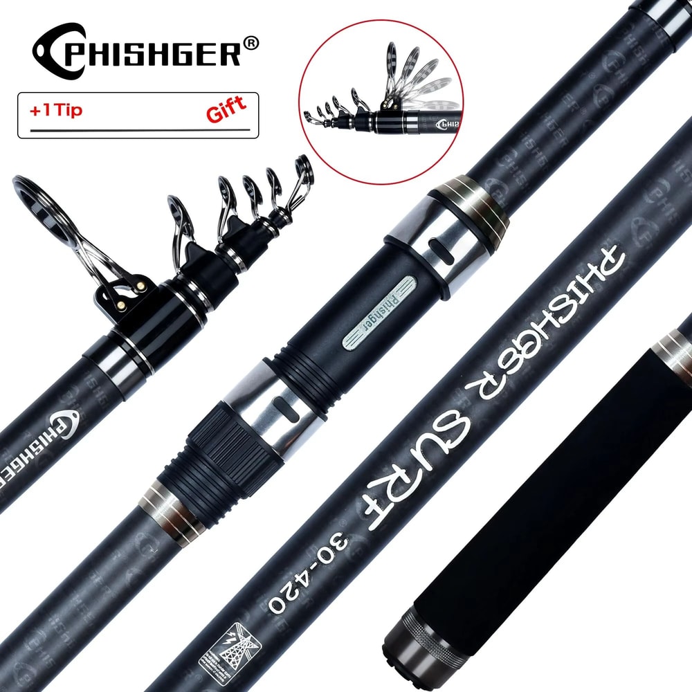PHISHGER Carbon Telescopic Surf Fishing Rod TravelReady Power For LongDistance Shore Casting 0
