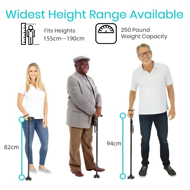 Adjustable Folding Walking Cane With LED Light Lightweight AntiSlip Support For Seniors 1