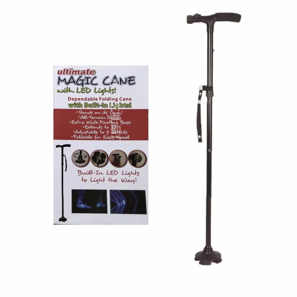 Adjustable Folding Walking Cane With LED Light Lightweight AntiSlip Support For Seniors 6