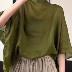 all-season bat sleeve asymmetrical blouse – 2024 lightweight summer tunic